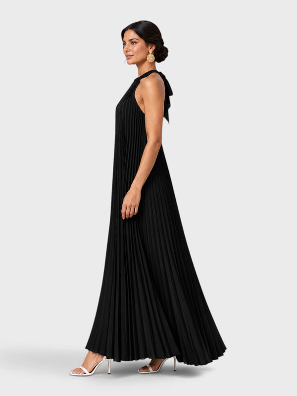 Vestido de Festa Longo Gola Halter Plissado Elisa