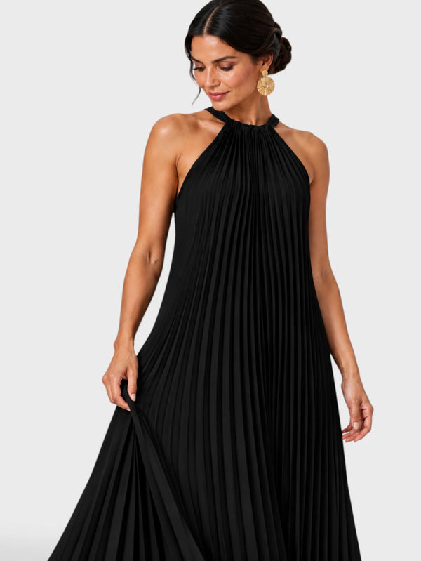 Vestido de Festa Longo Gola Halter Plissado Elisa