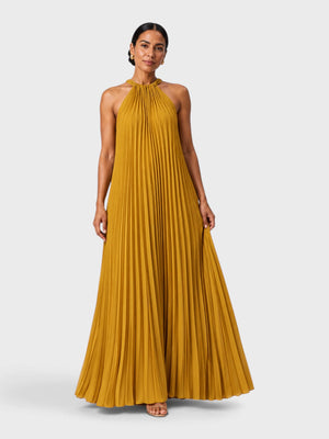 Vestido de Festa Longo Gola Halter Plissado Elisa