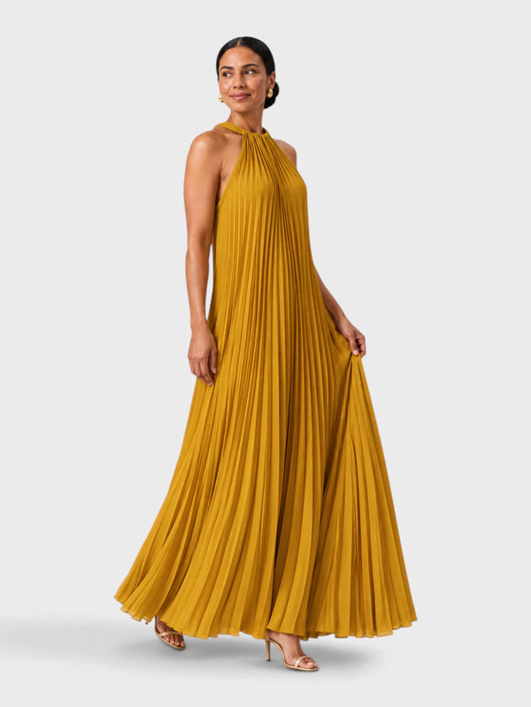 Vestido de Festa Longo Gola Halter Plissado Elisa