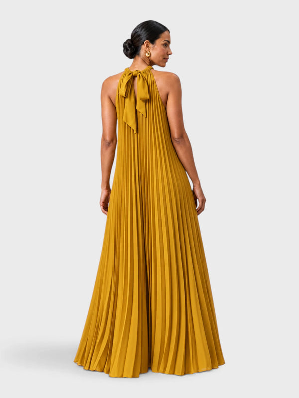 Vestido de Festa Longo Gola Halter Plissado Elisa