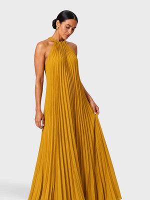 Vestido de Festa Longo Gola Halter Plissado Elisa