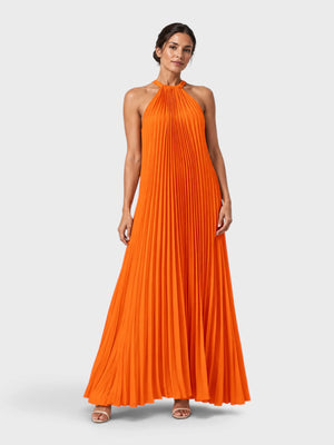 Vestido de Festa Longo Gola Halter Plissado Elisa
