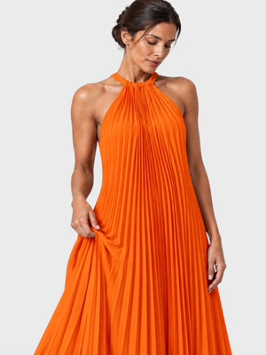 Vestido de Festa Longo Gola Halter Plissado Elisa