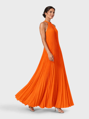 Vestido de Festa Longo Gola Halter Plissado Elisa