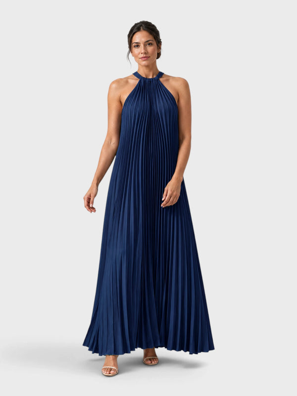 Vestido de Festa Longo Gola Halter Plissado Elisa