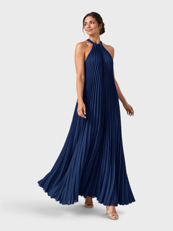 Vestido de Festa Longo Gola Halter Plissado Elisa