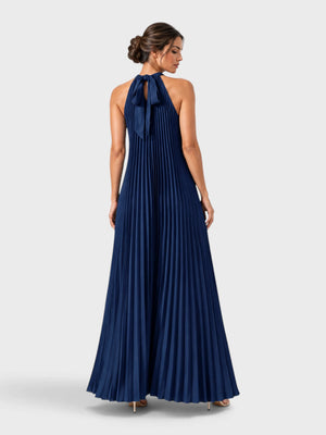 Vestido de Festa Longo Gola Halter Plissado Elisa