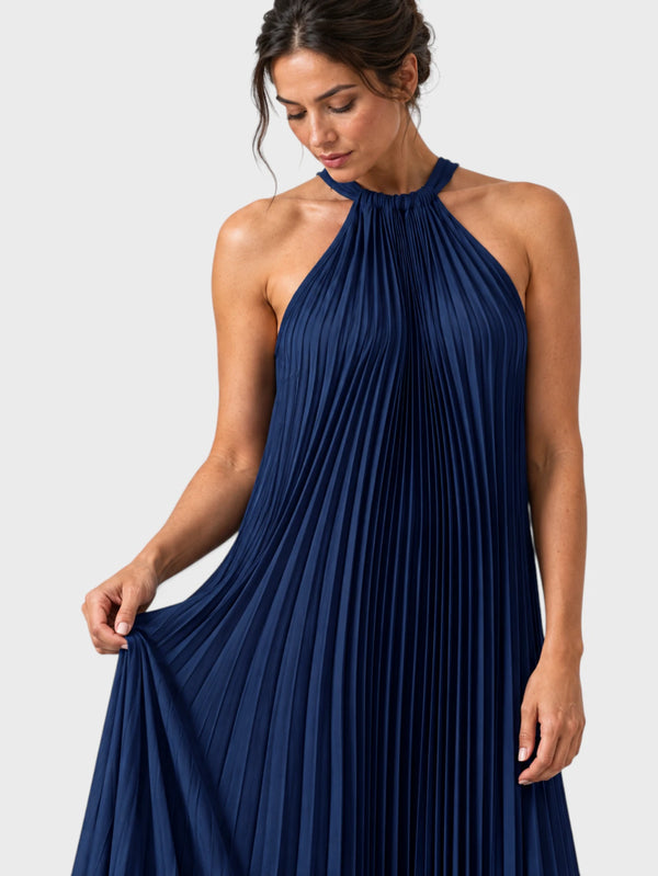 Vestido de Festa Longo Gola Halter Plissado Elisa