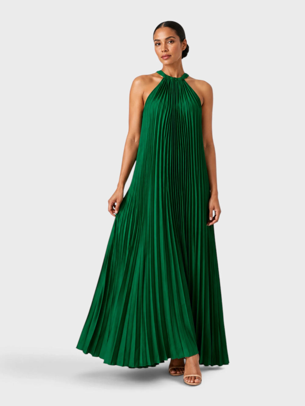Vestido de Festa Longo Gola Halter Plissado Elisa