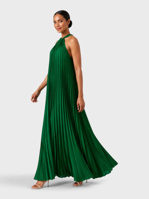 Vestido de Festa Longo Gola Halter Plissado Elisa