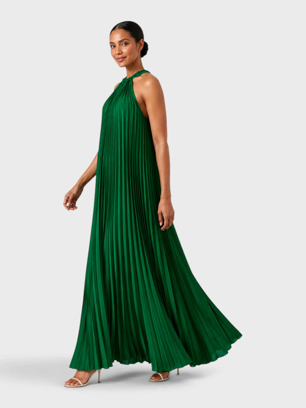 Vestido de Festa Longo Gola Halter Plissado Elisa
