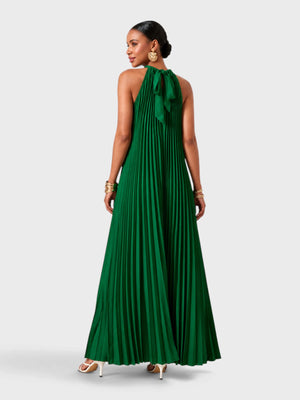 Vestido de Festa Longo Gola Halter Plissado Elisa