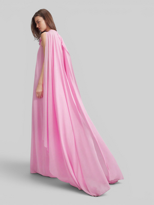 Vestido de Festa Longo Gola Halter com Capa Flowers 3D