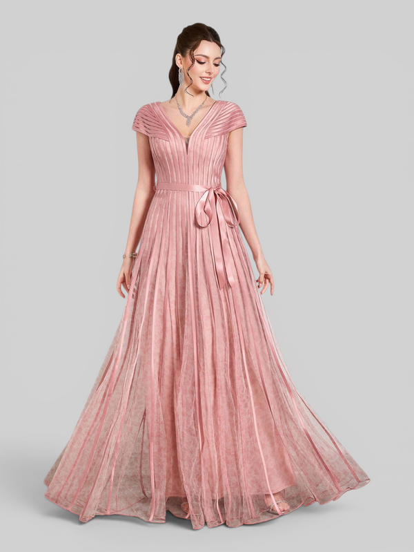 Vestido de Festa Longo Gola V Folhagem