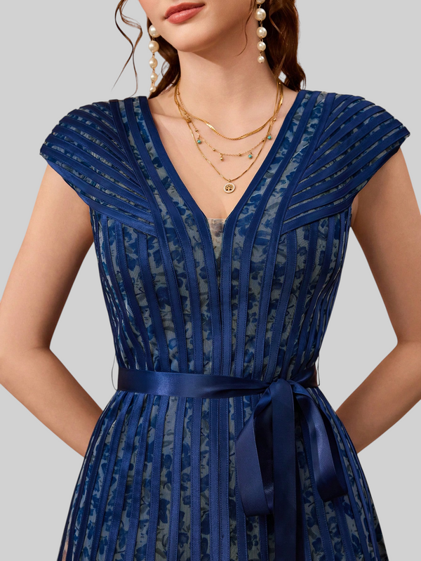 Vestido de Festa Longo Gola V Folhagem