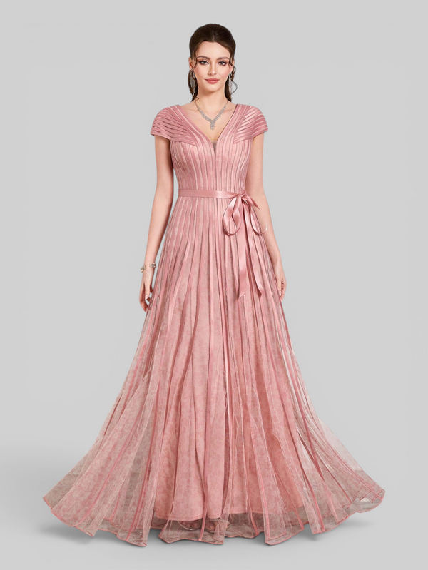 Vestido de Festa Longo Gola V Folhagem