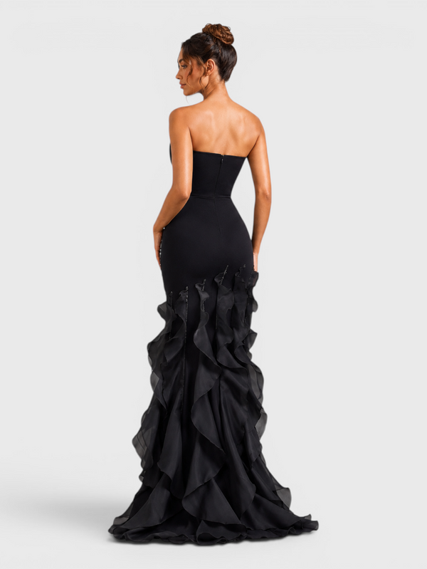 Vestido de Festa Longo Luxo Camadas e Apliques Brilhantt