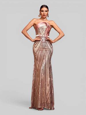 Vestido de Festa Longo Luxo Tomara que Caia Paetê com Cinto