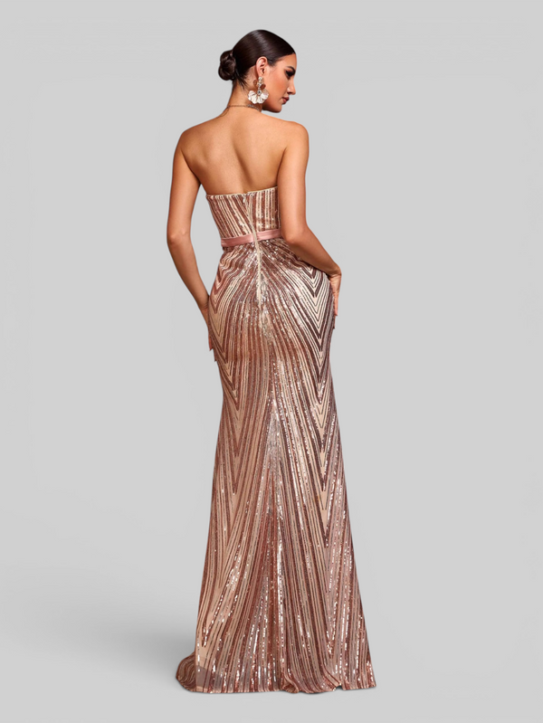 Vestido de Festa Longo Luxo Tomara que Caia Paetê com Cinto