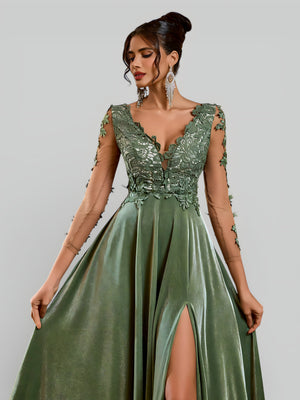 Vestido de Festa Longo Manga 3/4 Bordado Clemente - Aurea Dress