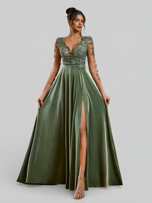 Vestido de Festa Longo Manga 3/4 Bordado Clemente - Aurea Dress