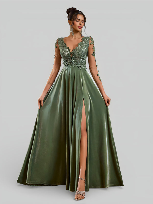 Vestido de Festa Longo Manga 3/4 Bordado Clemente - Aurea Dress
