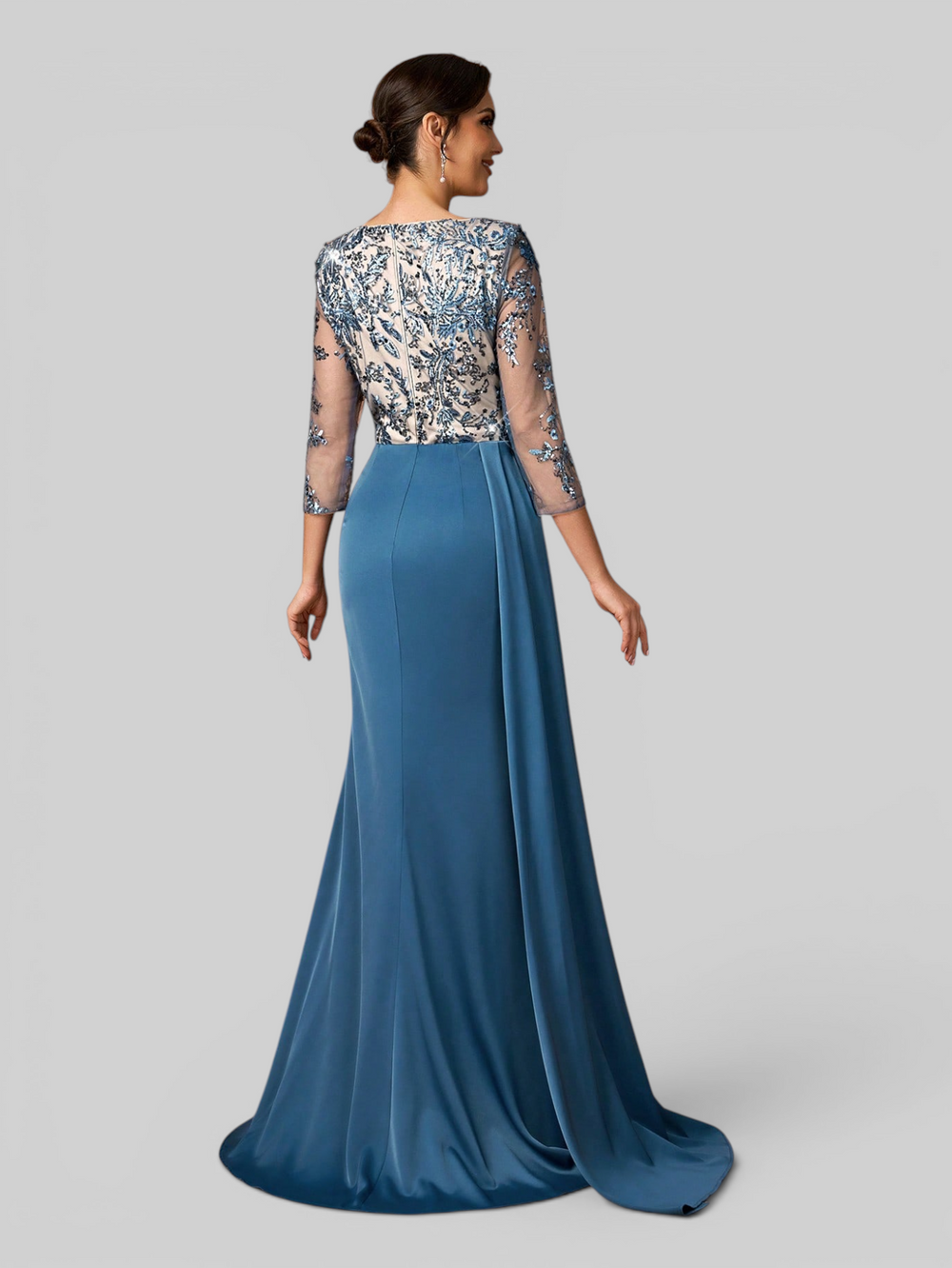 Vestido de Festa Longo Manga 3/4 Bordado Proenza