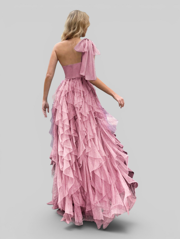 Vestido de Festa Longo Nula Manga Cascata com fenda Berlim