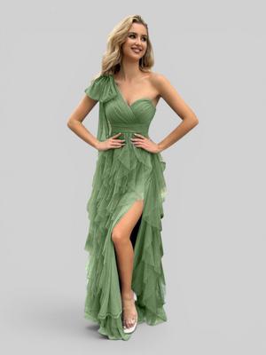 Vestido de Festa Longo Nula Manga Cascata com fenda Berlim