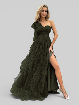 Vestido de Festa Longo Nula Manga Cascata com fenda Berlim
