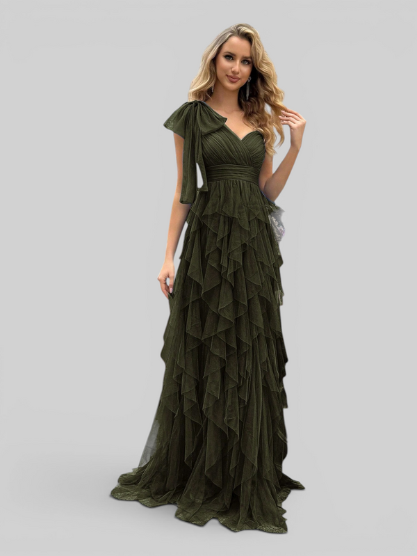 Vestido de Festa Longo Nula Manga Cascata com fenda Berlim