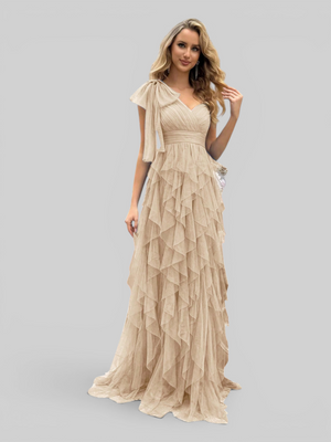 Vestido de Festa Longo Nula Manga Cascata com fenda Berlim