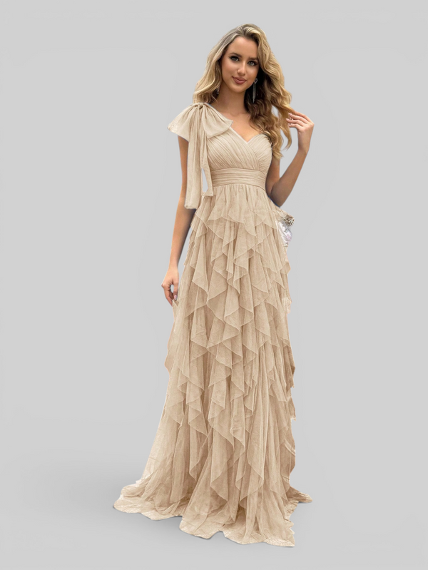 Vestido de Festa Longo Nula Manga Cascata com fenda Berlim