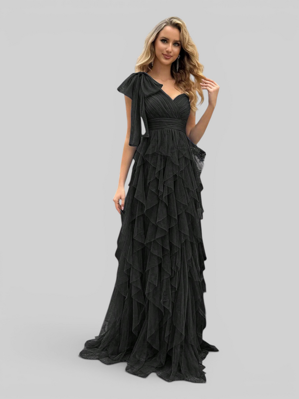 Vestido de Festa Longo Nula Manga Cascata com fenda Berlim