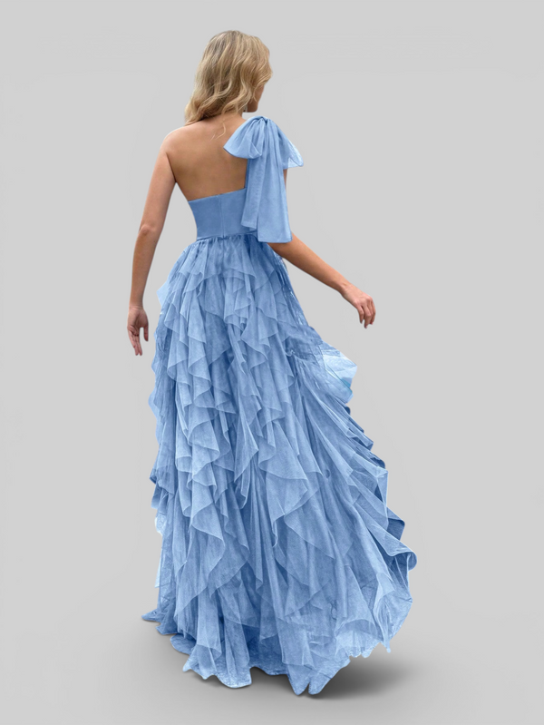 Vestido de Festa Longo Nula Manga Cascata com fenda Berlim