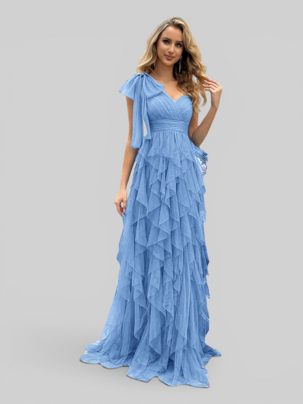 Vestido de Festa Longo Nula Manga Cascata com fenda Berlim