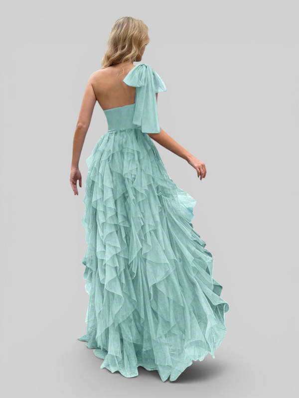 Vestido de Festa Longo Nula Manga Cascata com fenda Berlim