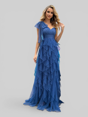 Vestido de Festa Longo Nula Manga Cascata com fenda Berlim