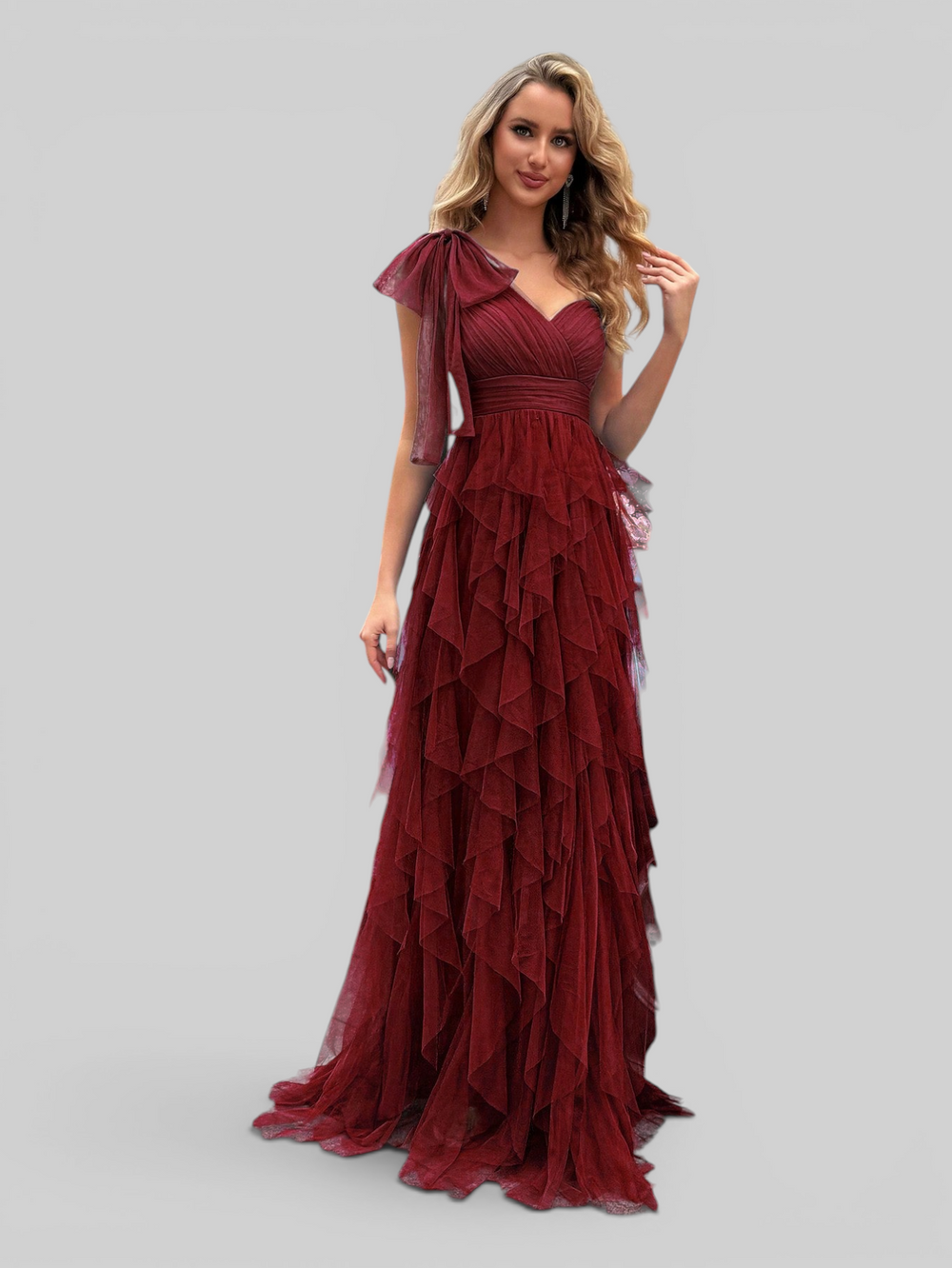 Vestido de Festa Longo Nula Manga Cascata com fenda Berlim