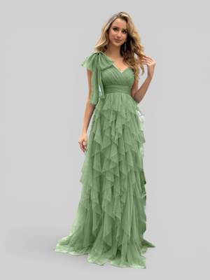 Vestido de Festa Longo Nula Manga Cascata com fenda Berlim