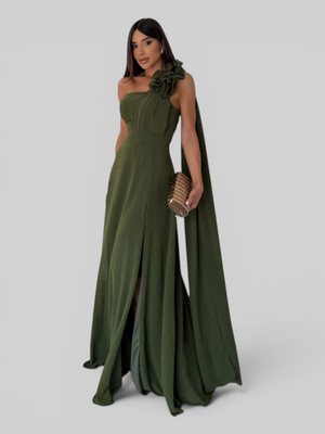 Vestido de Festa Longo Nula Manga Flowers com Capa Polly