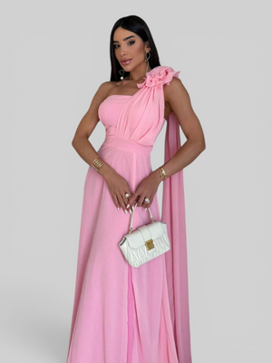 Vestido de Festa Longo Nula Manga Flowers com Capa Polly