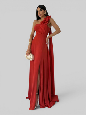 Vestido de Festa Longo Nula Manga Flowers com Capa Polly