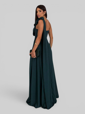 Vestido de Festa Longo Nula Manga Flowers com Capa Polly