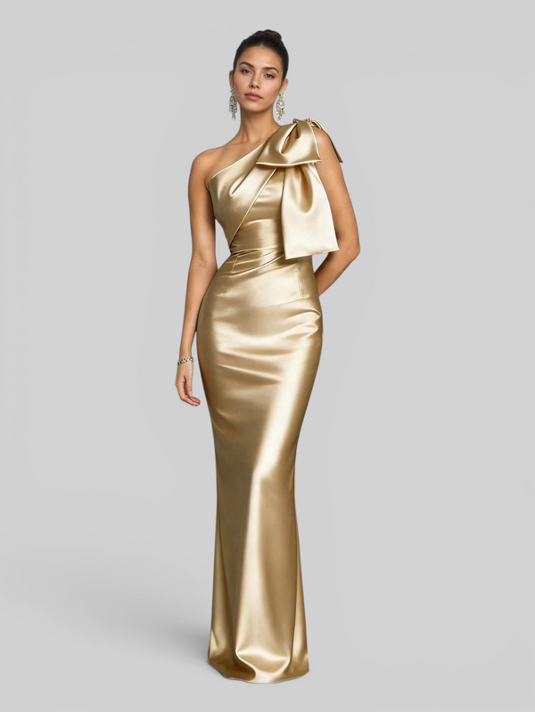 Vestido de Festa Longo Nula Manga com Laço Ambrô