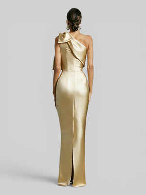 Vestido de Festa Longo Nula Manga com Laço Ambrô