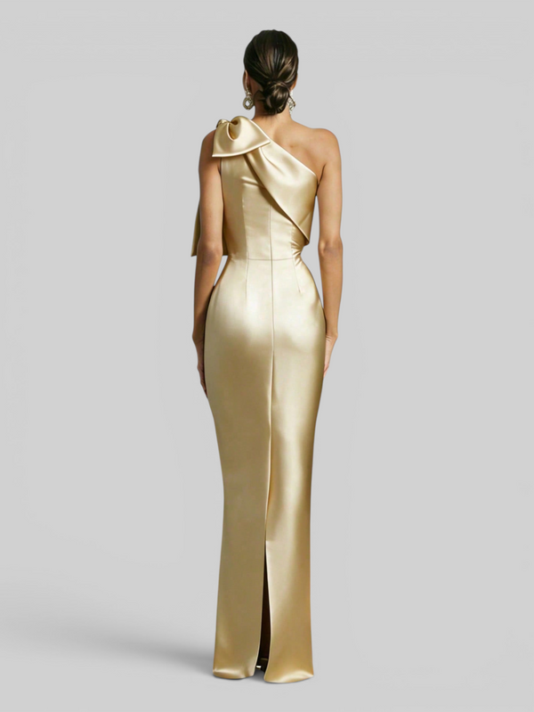 Vestido de Festa Longo Nula Manga com Laço Ambrô