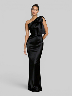 Vestido de Festa Longo Nula Manga com Laço Ambrô