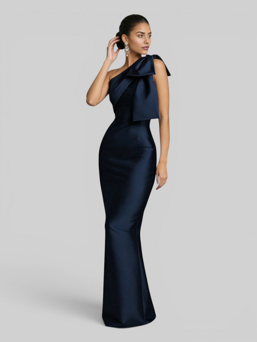Vestido de Festa Longo Nula Manga com Laço Ambrô